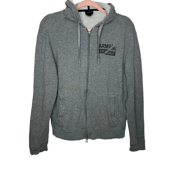 Armani Exchange Grey Zip Up Long Sleeve Lightweight Cotton Hoodie Sweatshirt M - Picture 3 of 9